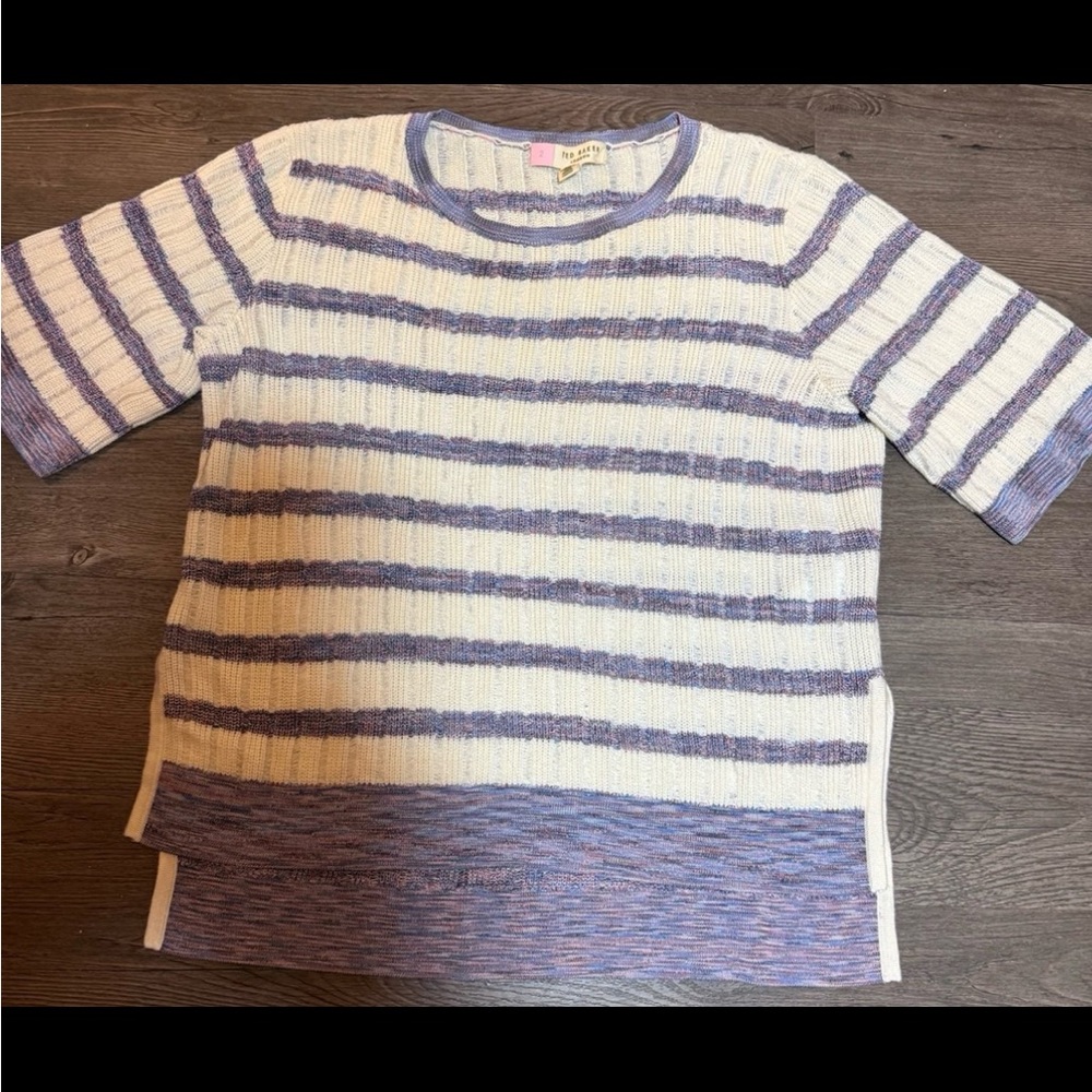 Ted Baker Striped Knit Short Sleeve Sweater. Size 2, European sizing.
